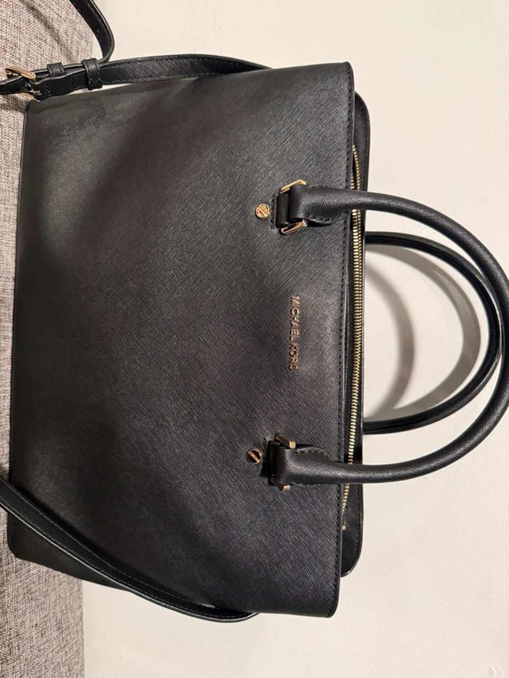 Michael Kors Black Saffiano Satchel with Gold Hardware